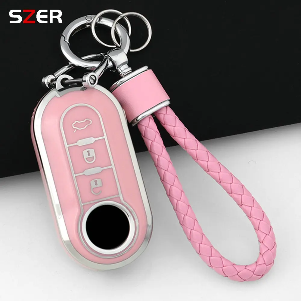 Fashion TPU Car Key Case Cover Shell For Fiat 500 Ducato Panda 500L Punto Lancia Musa For Citroen Car Keyring Luxury Keychain