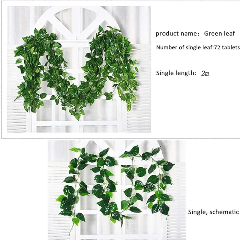 6Pcs 2.2M Green Ivy Leaf Hanging Vine Artificial Garland Grape Rattan Fake Plants for Garden Wedding Party Home Outdoor Decor