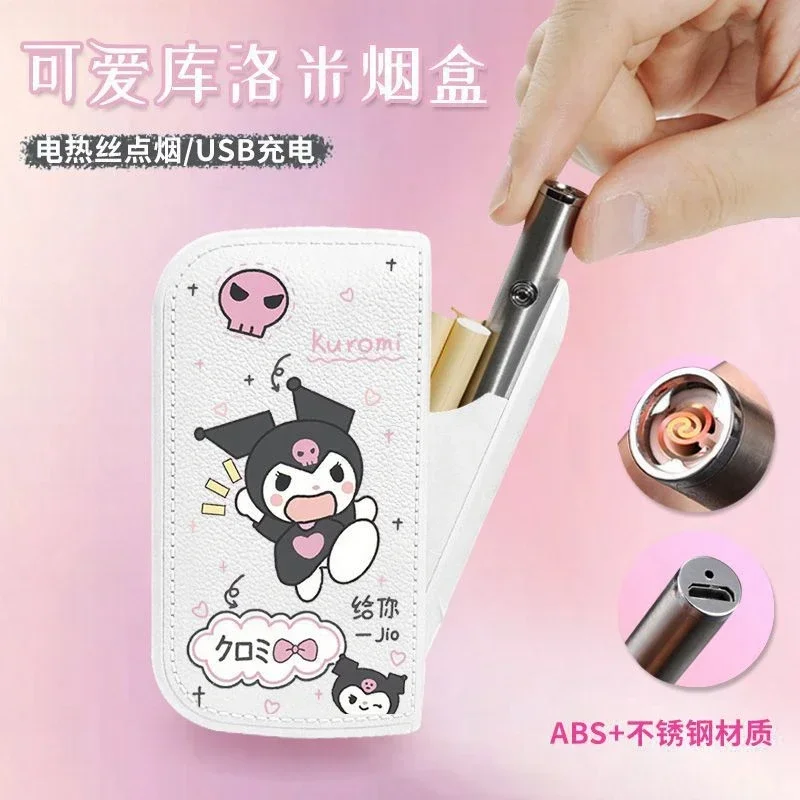 

Portable kuromi Sanrio Cigarette Case & USB Charging Lighter, Cigarette Accessories Girl's Gift, Hello Kitty Electronic Lighters