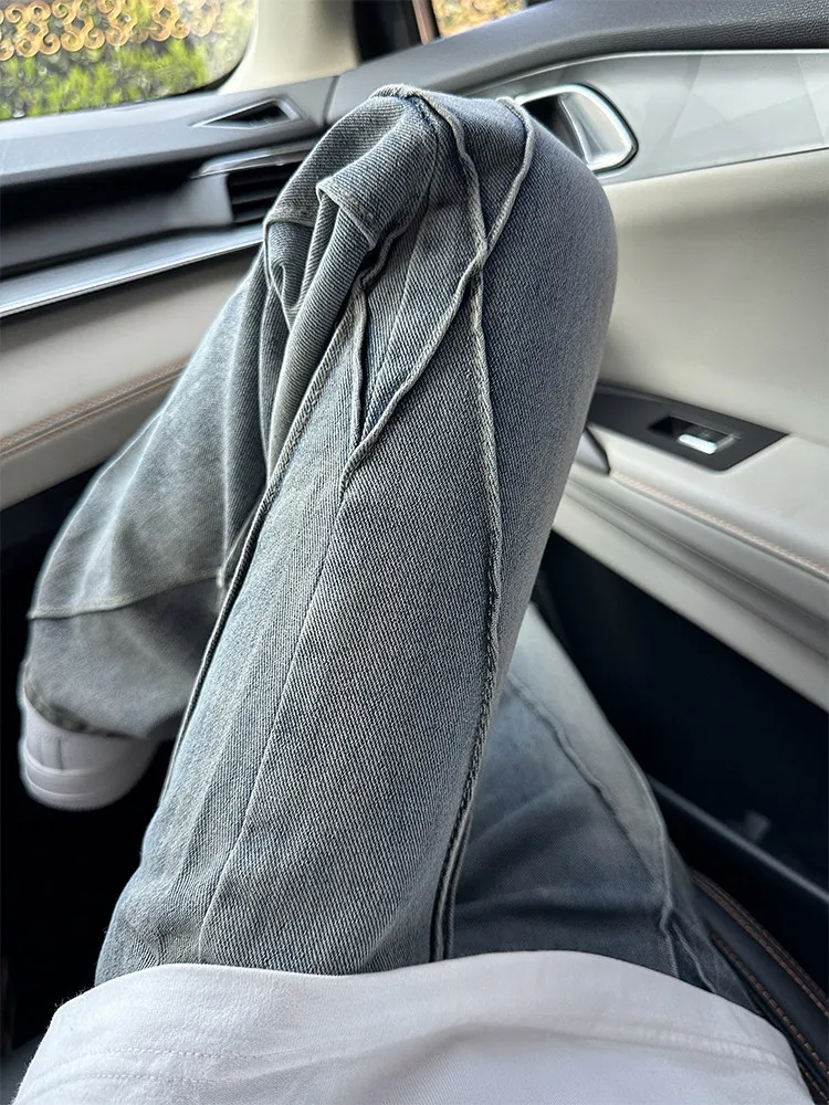 

American High Street Vibe Men's Jeans CleanFit Slim Straight Micro Flare Long Pants Waed Apart Denim mid Waist Zipper Casual