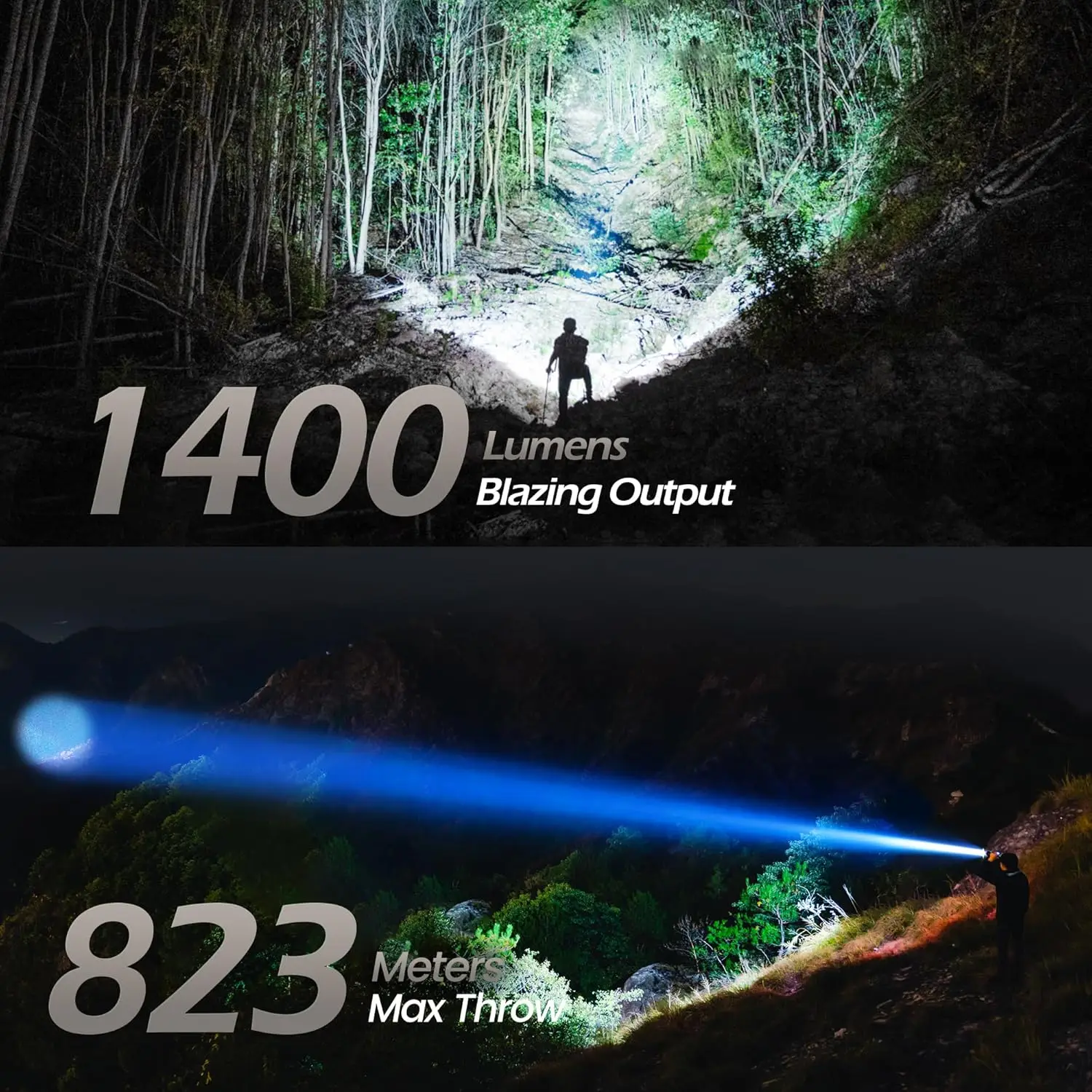Kompakter wiederaufladbarer Strahler mit einstellbarem Fokus, Bereich 823 m, 3 Modi für Outdoor-Aktivitäten