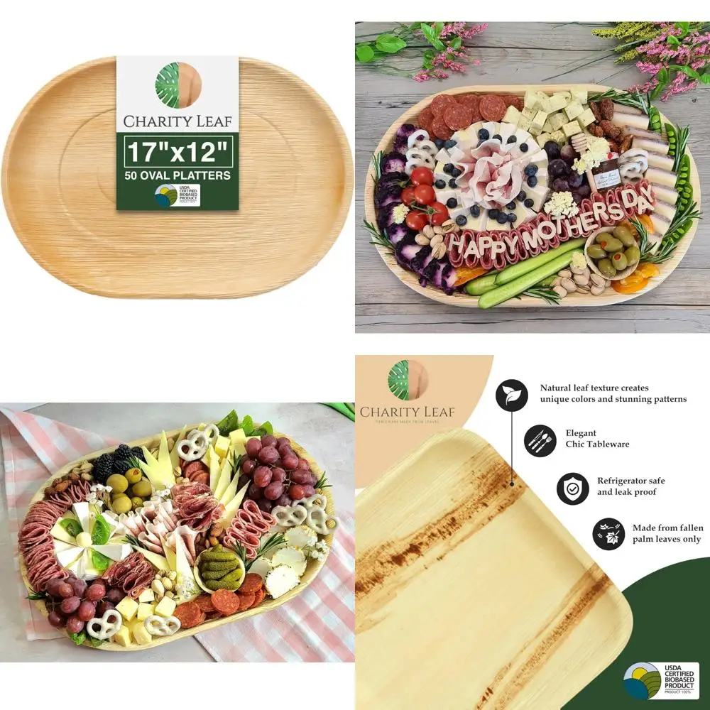 

Экологичные подносы для пальмовых листьев 17x12 дюймов, 50 шт., одноразовые сервировочные тарелки в бамбуковом стиле для свадеб и особых мероприятий