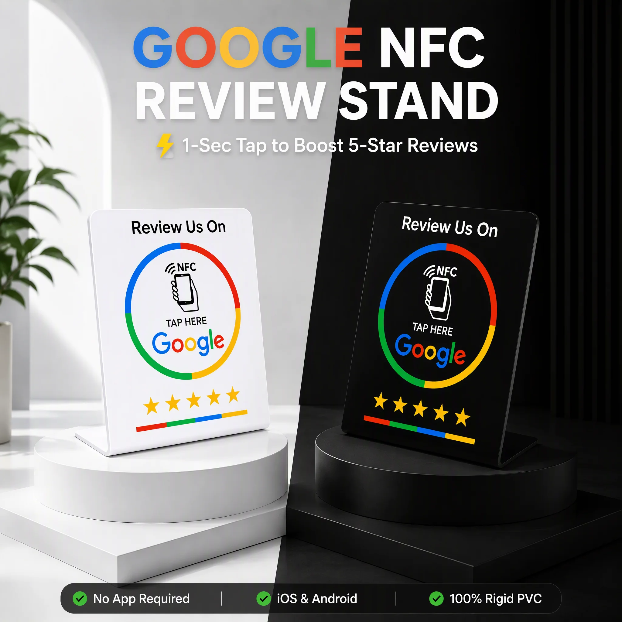NFC Google Review Table Card Stand Tap to Review Display Plaque L-Shape Acrylic Stand No App Required 5-Star Rating Booster for