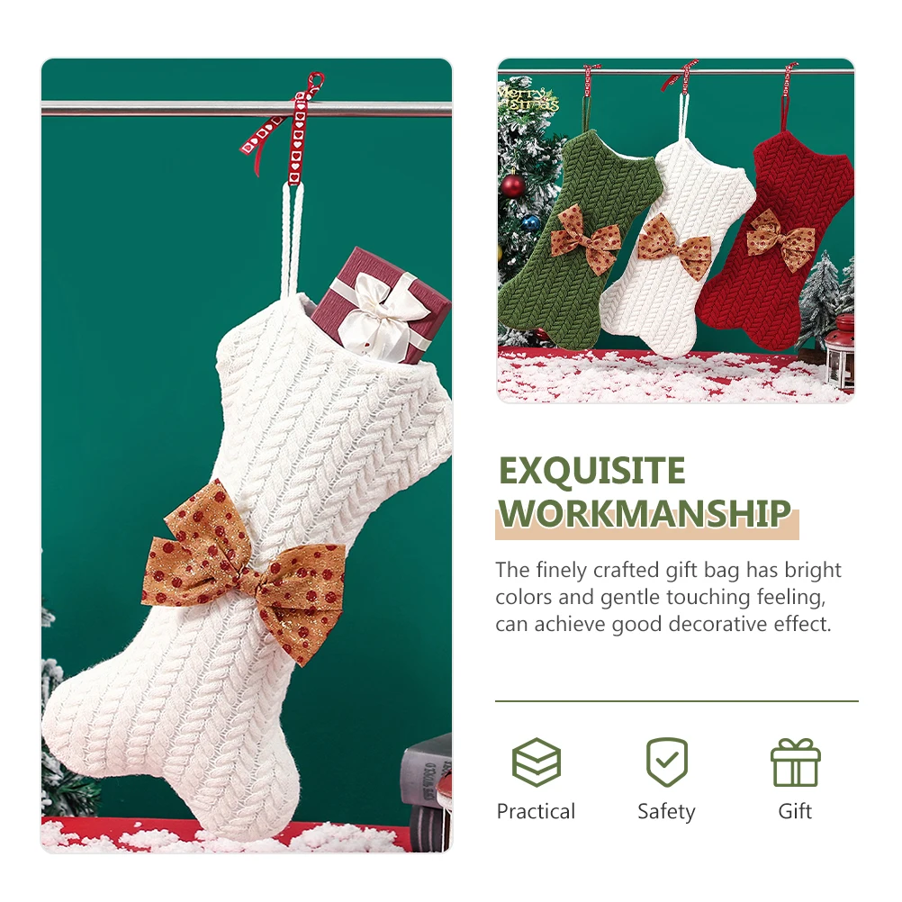 

Knitted Bone Socks Christmas Decoration Xmas Tree Stocking Stockings Delicate Non-woven Fabric Candy Bag