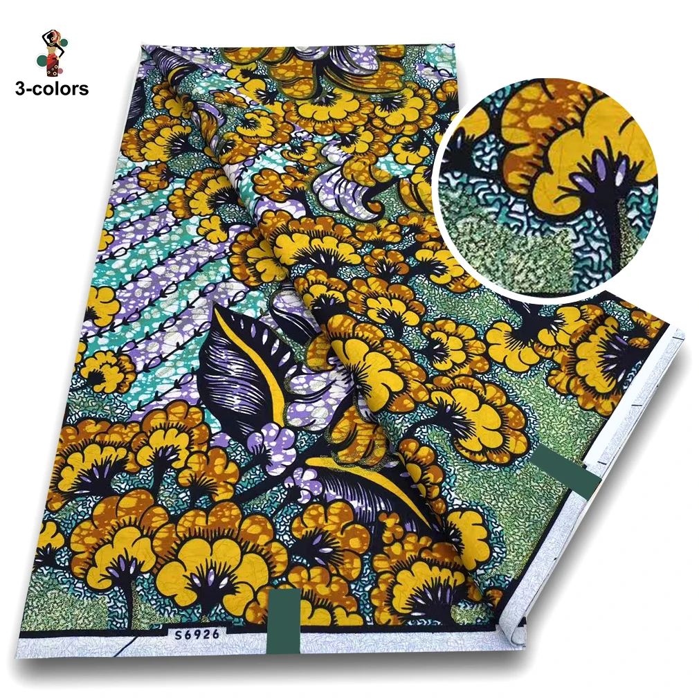 

Soft Latest African Grand Golden Wax Fabric High Quality Women Pagne Flash Gold Print Batik Ankara Glitter Golden Super Tissus