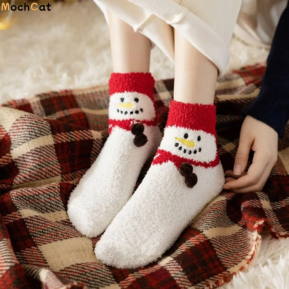 

Creative Winter Elk Snowman Santa Claus Red Green Cartoon Middle Tube Socks Coral Velvet Socks Women Hosiery Christmas Socks