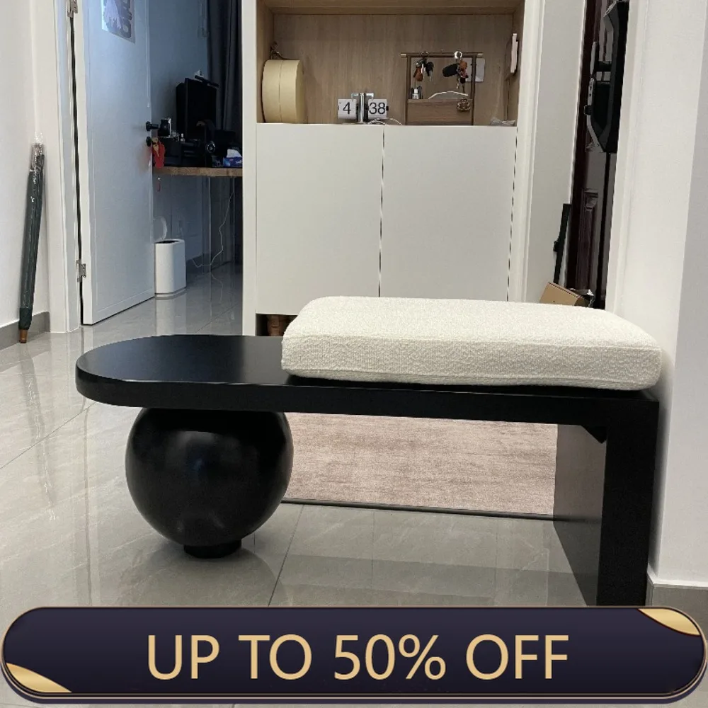 Nordic Wooden Bench Black Ottoman Luxury Living Room Modern Shoe Changing Stool Art Design Home Multifunctional Furniture