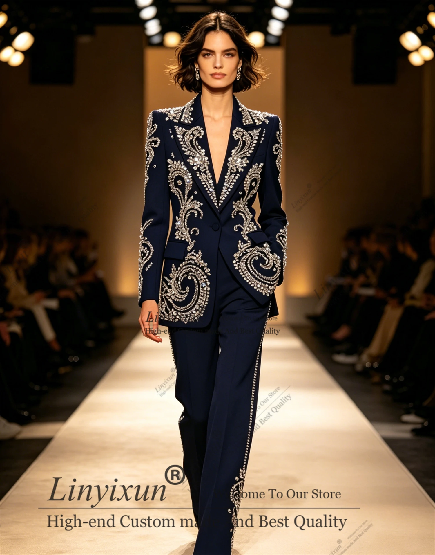 Elegant Rhinestones Women's Suits Fashion Blazer High Quality 2 Piece Outfits Customzied Female Clothing костюм летний женские