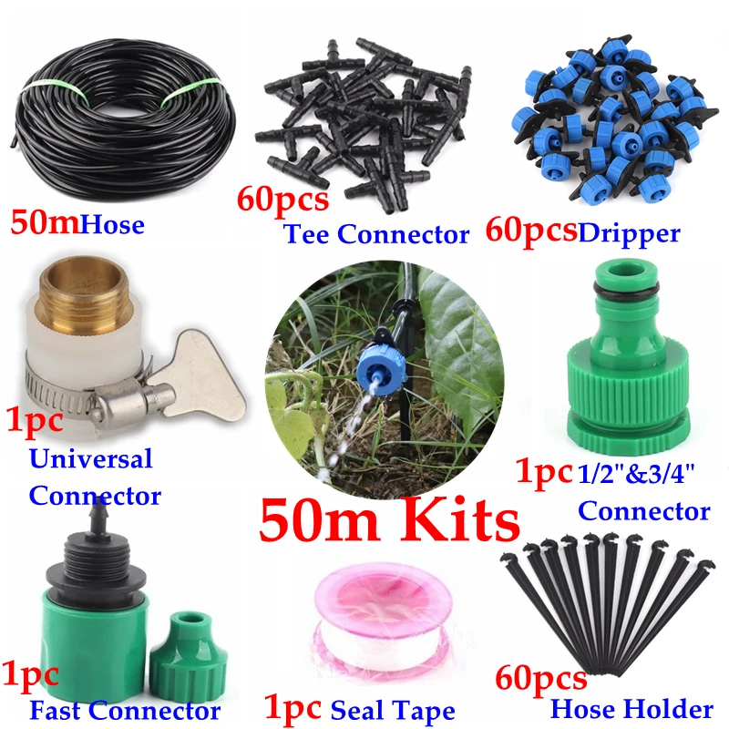 5m~50m Micro Irrigation Kits 8L Blue Pressure Compensating Dripper with 4/7mm Hose Holder Horticultural Irrigation DIY System