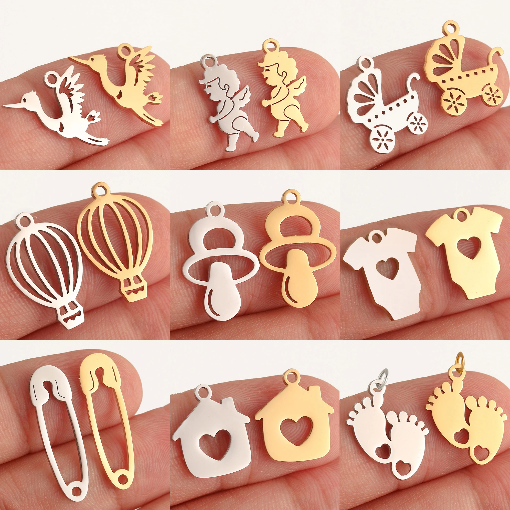 5 sztuk ślad dziecka/serce/balon na gorące powietrze Charms ze stali nierdzewnej DIY miłość wisiorki bezcieniowe tworzenie biżuterii na naszyjnik kolczyk