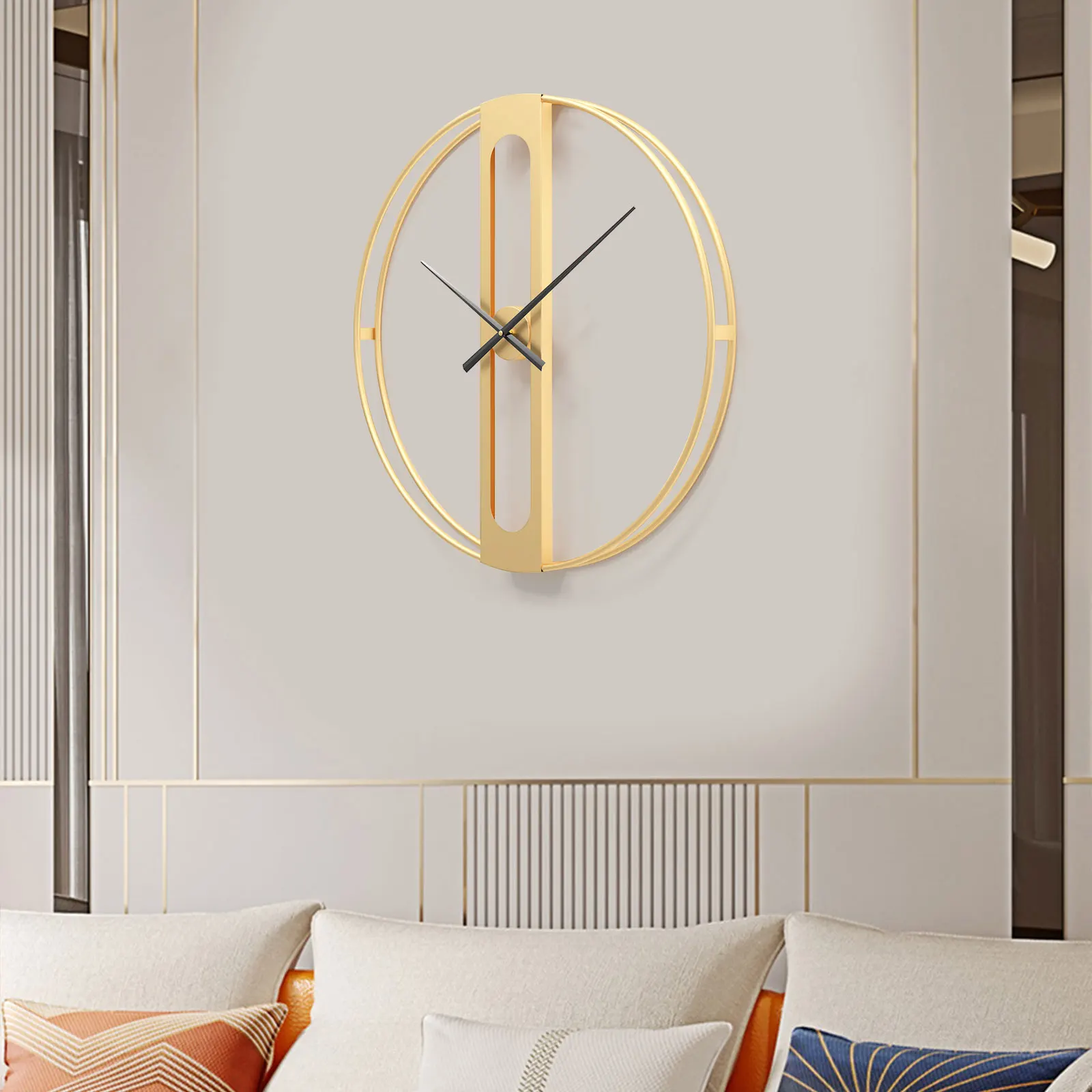 

Wall Clock Modern Mid Century Living Large Metal Minimalist Gold Home Decor