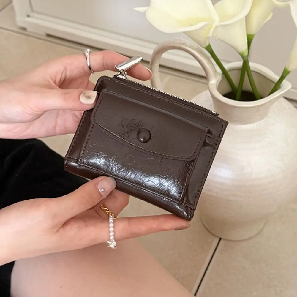 الرجعية أنيقة المرأة محفظة قصيرة رقيقة جدا سستة عملة الحقيبة متعددة الوظائف قصيرة مخلب بولي Leather حامل بطاقة جلدية السفر