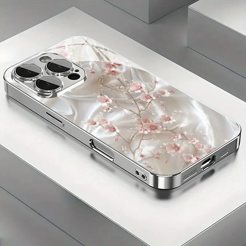 Art Luxury Floral Pattern Electroplated Silver Phone Case  for Samsung Galaxy S24/S24 Ultra/S25 /S25 Ultra/S26/S26 Ultra