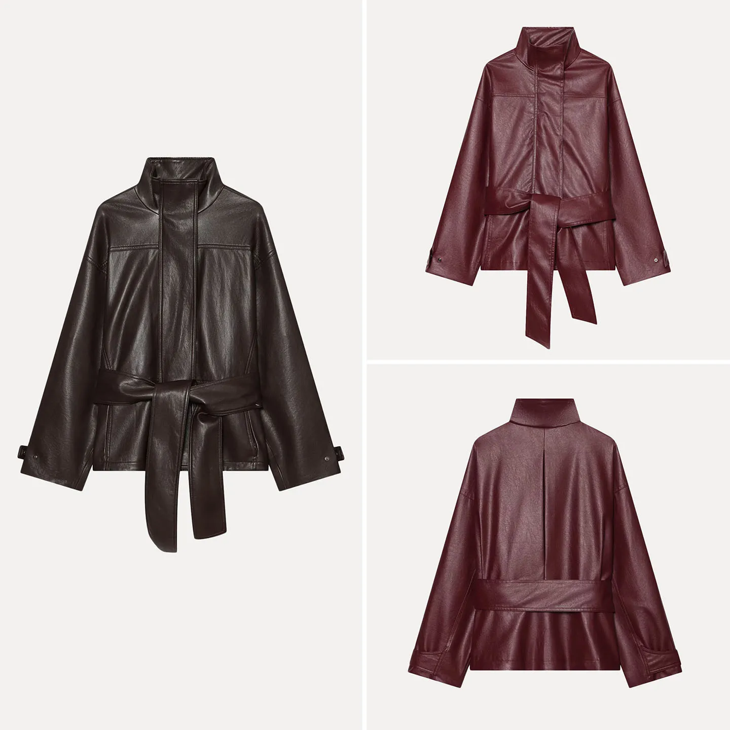 Women's 2026 New Autumn Motorcycle Jacket Coat Zipper Style Stand Collar Waist Belt Loose Fit Casual Fashion Outerwear