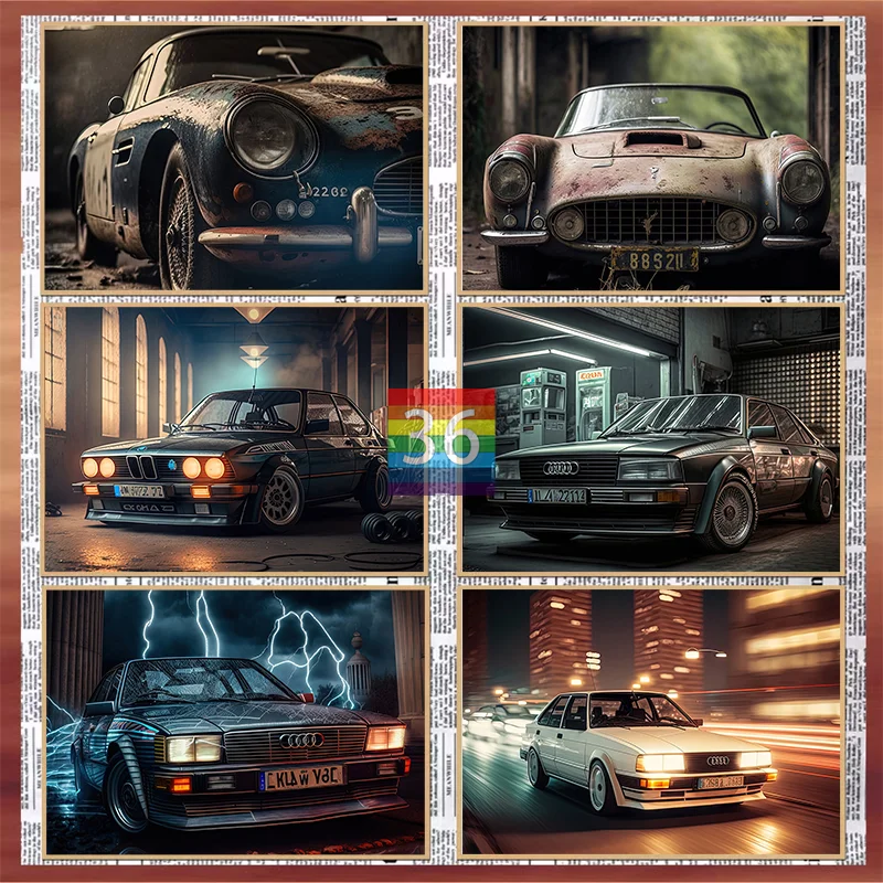 Classic Old Car 80S 90S Poster Canvas Printing Classic Cars Wall Art Picture Elv Wall Decor Home Room Bar Wall Decor Aesthetic