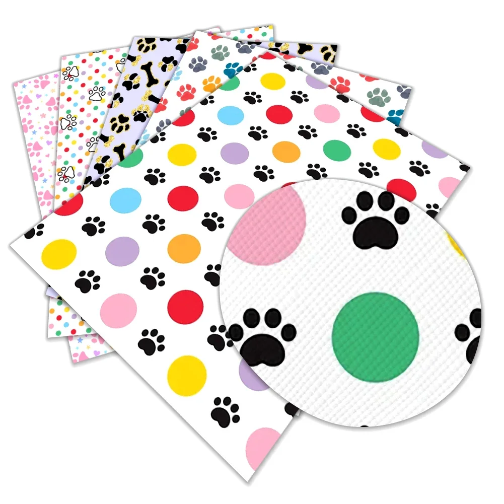 Cartoon Puppy Paw Pattern Christmas Colorful Printed Faux Leather Sheets Vinyl Sheets DIY Earring Hair Bow Crafts Leather 12*8