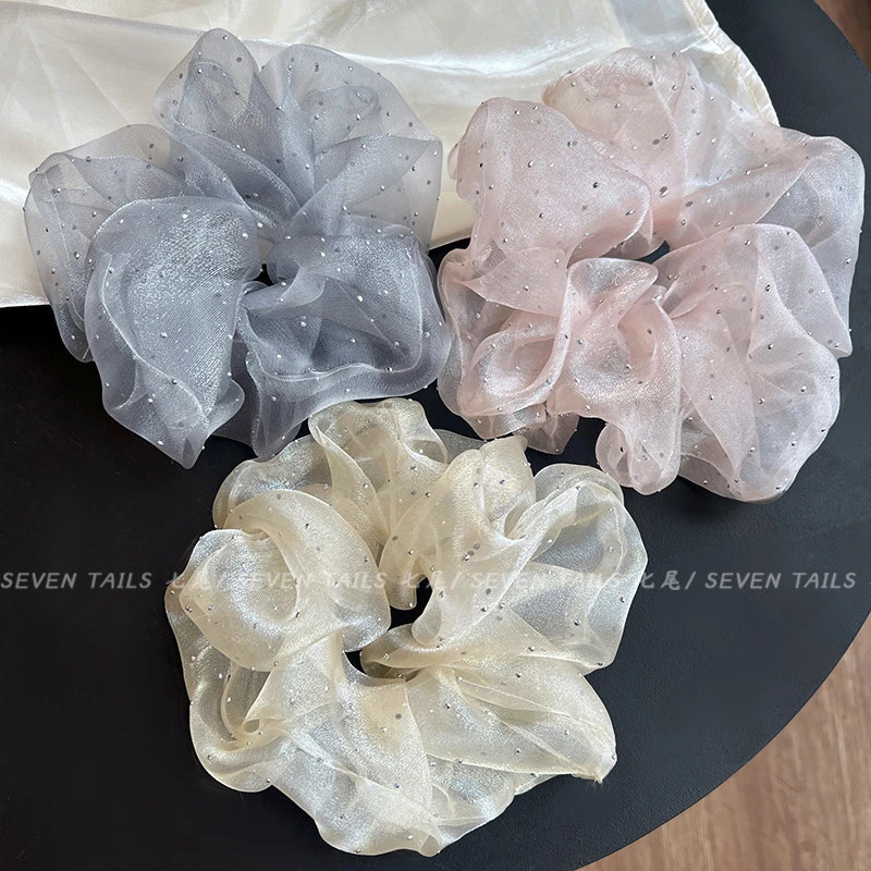 2026 New Korean Organza Sequined Scrunchies Luxury Hair Accessories Bands Hair Loop for Elegant Women Gifts Party