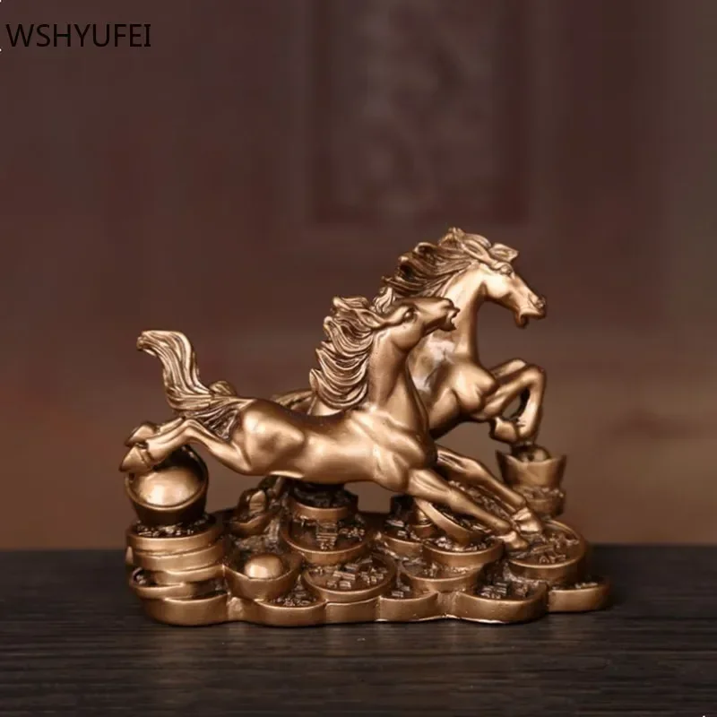 Resin Double Horse Lucky Ornament Living Room Wine Cabinet Feng Shui Ornaments Home Decoration Accessories Opening Gifts