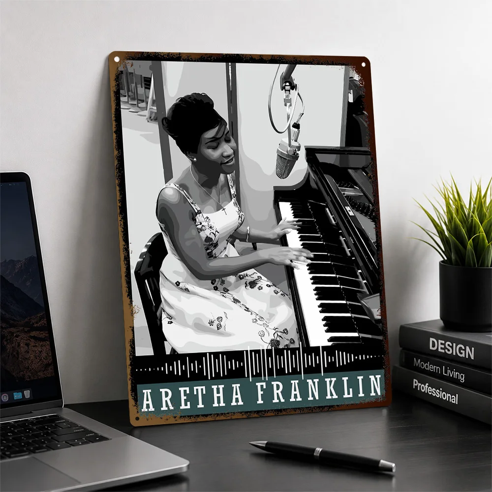 Aretha Franklin Playing Piano Aluminum Poster Personalized Metal Sign Rhythm Icon Wall Art Ideal For Music Rooms And Home Bars