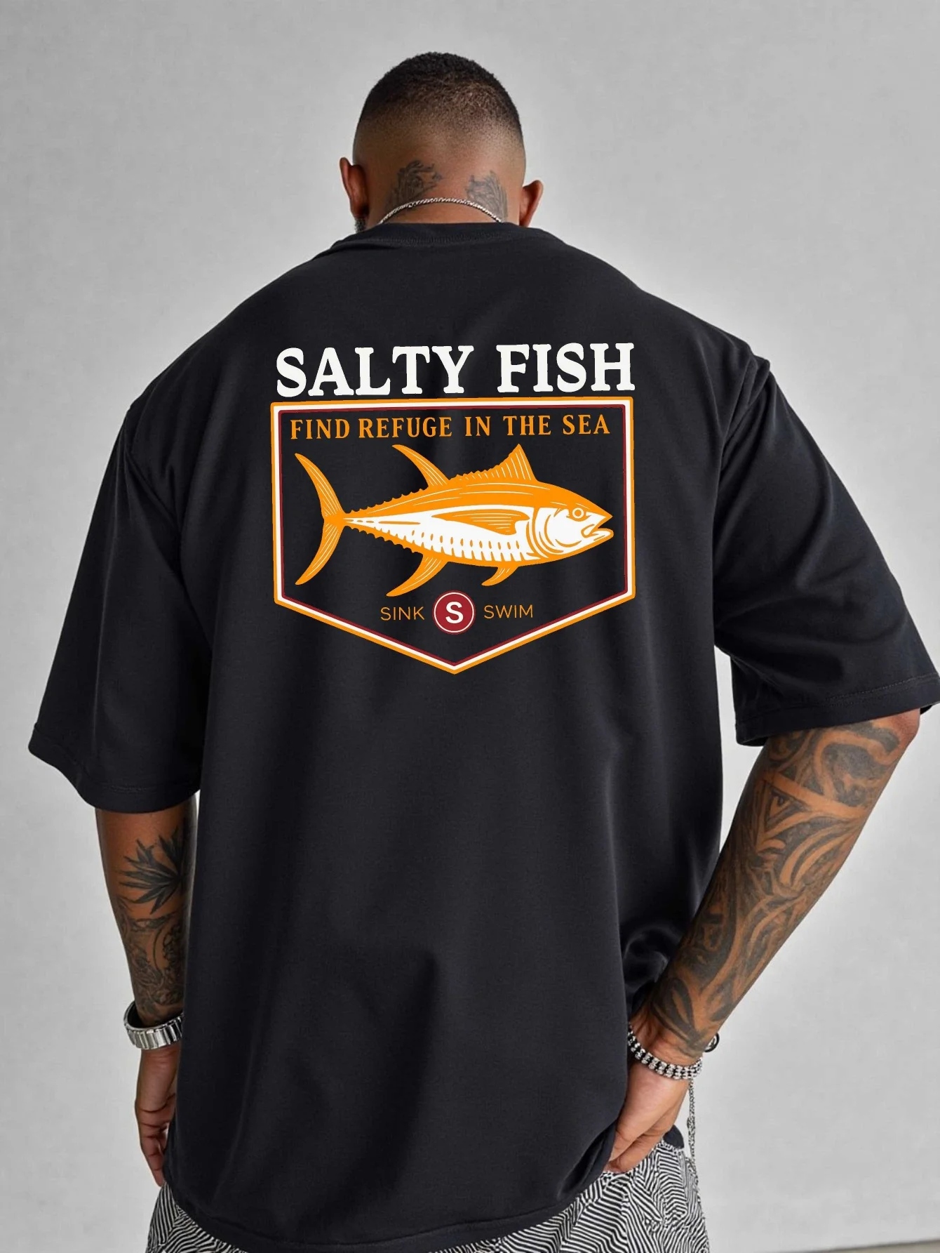 Camiseta de moda para hombre, 100% algodón, estampado, corte holgado informal y versátil.