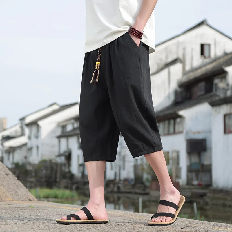 Chinese Style Men's Trendy Shorts Summer Thin Seven-point Casual Pants Loose Large Size Pants