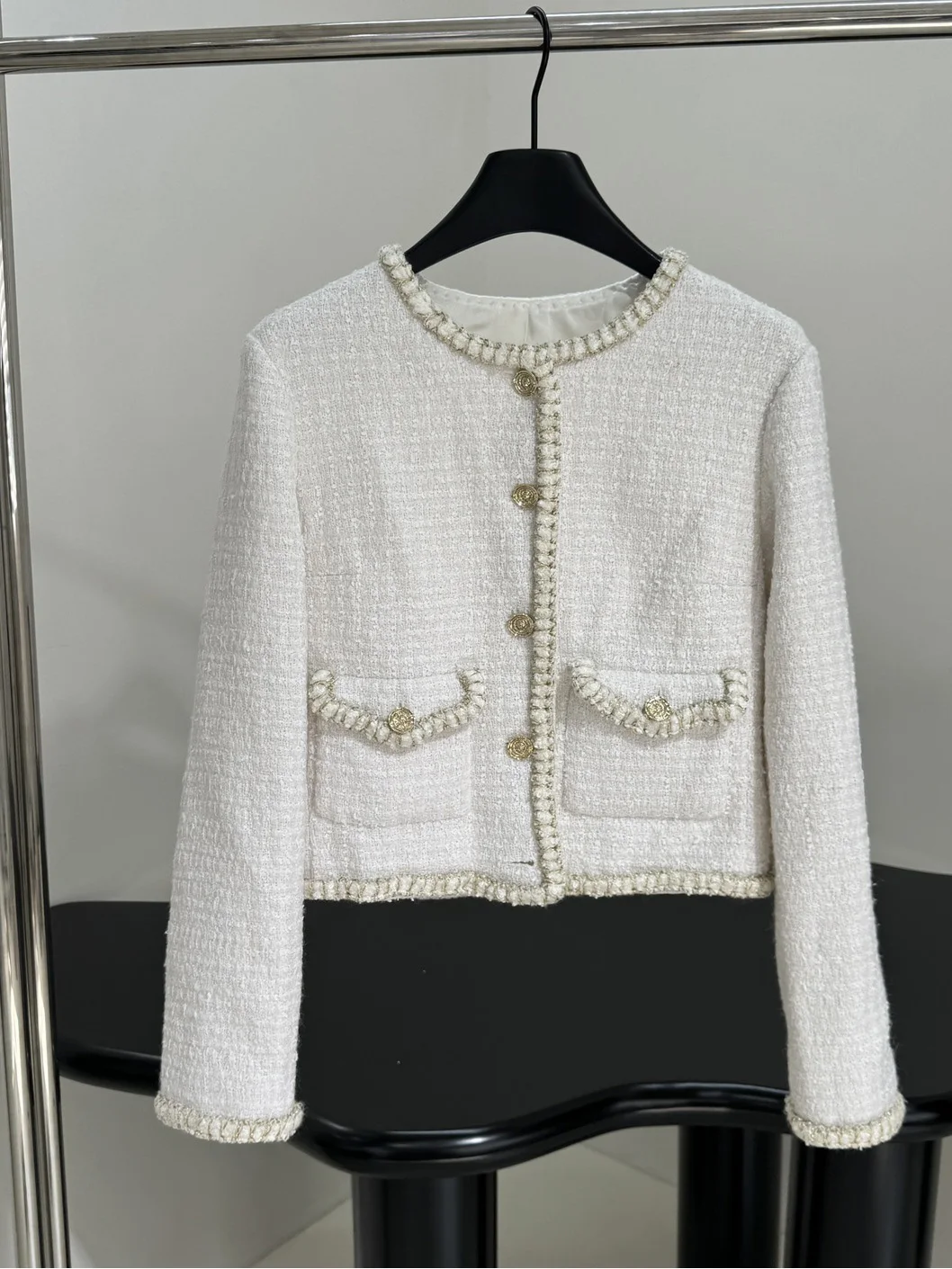 

Вязаное твидовое пальто Ele ort с круглыми пуговицами, Ne для женщин, осень 2023, теплый крой прямого кроя для поездок на работу