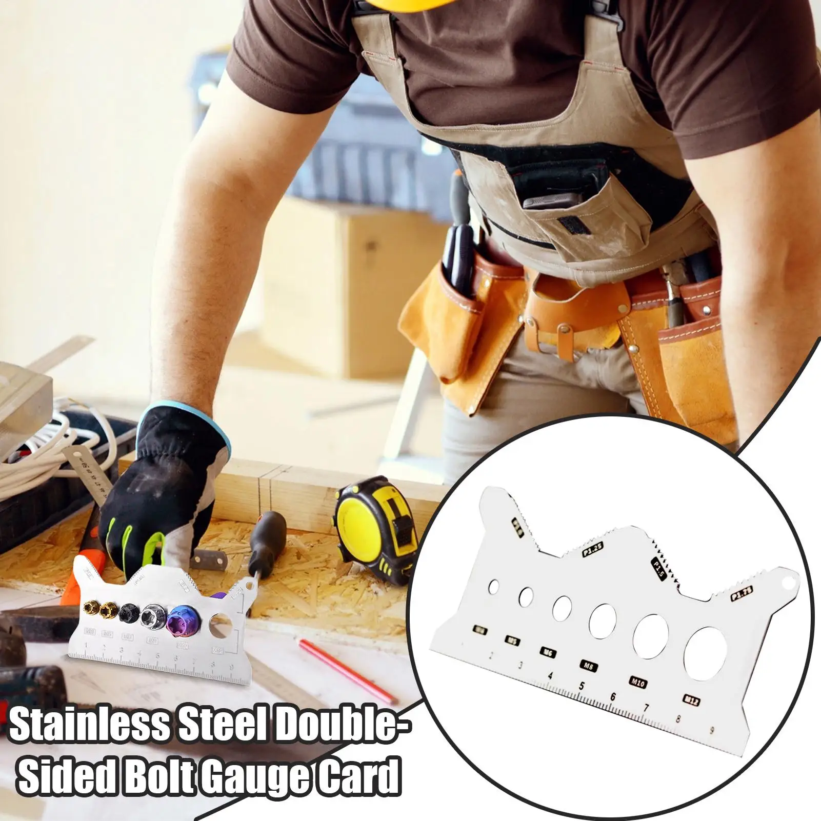 

Манометр для болтов, инструмент для определения размера винта, портативный стандартный точный двухсторонний идентификатор из нержавеющей стали для мебели для мастерской