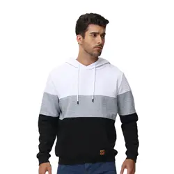 Men's Long Sleeve Plaid Jacquard Hoodies Pullover Drawstring Kanga Pockets Casual Fashion Hooded Sweatshirts Streetwear