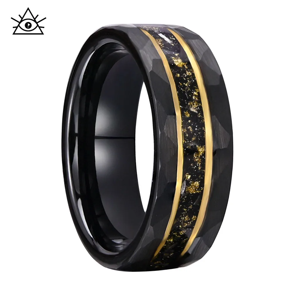 Tungsten Steel Inlaid With Crushed ‌Golden Foil Meteorite Ring, Opal Men's And Women's Business Rings Jewellery Accessori