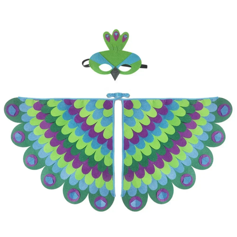 Kids Cosplay Costume  Owl Peacock Wings Bird Felt Cape with Mask for Girls Boys Halloween Party Stage Performance Cloak
