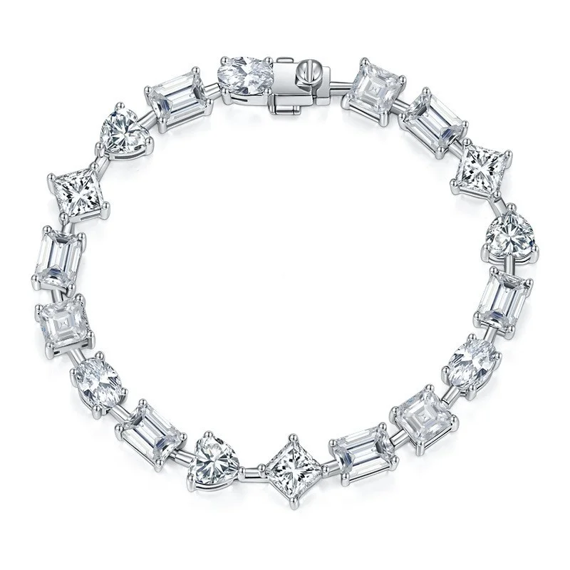 ZFSILVER Silver 925 Design Luxury Moissanite Square Heart Rectangle Bracelet For Charms Women Wedding Party Jewelry Gift B3-0066