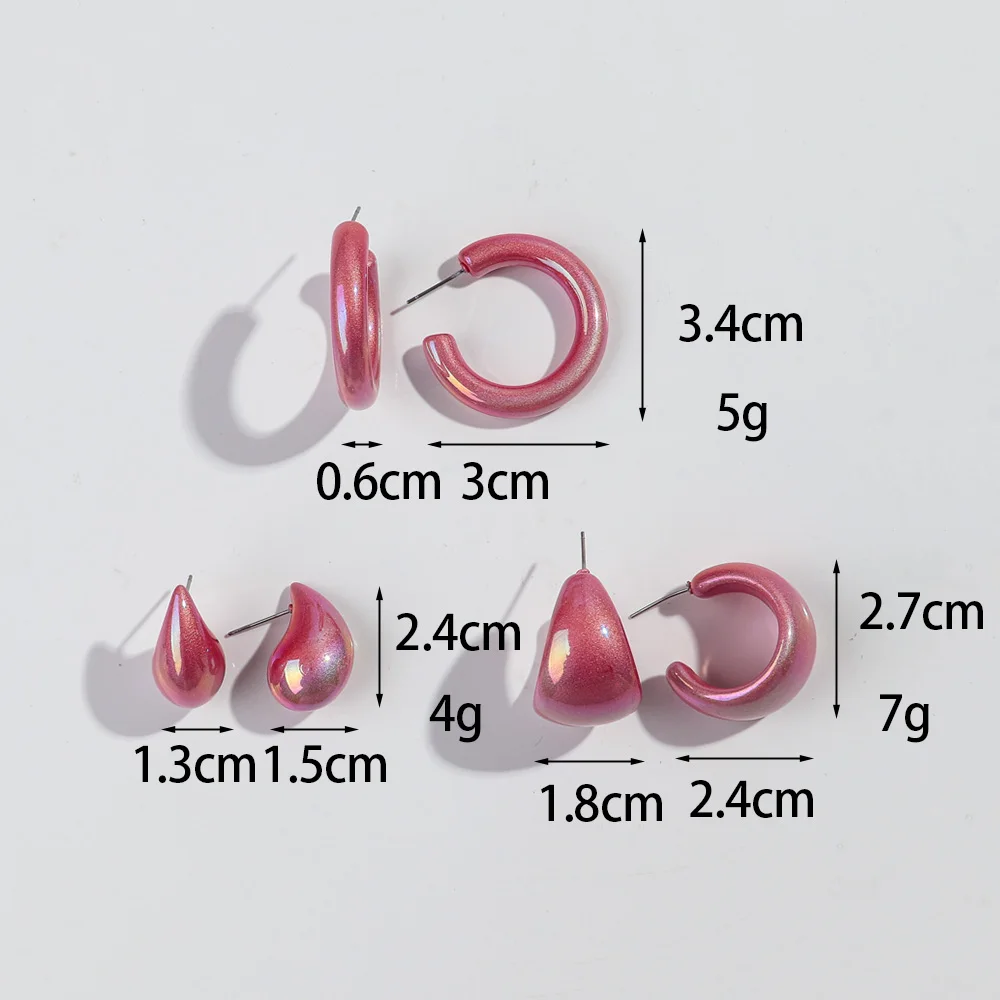 3pair Pearl Iridescent Acrylic Circle Waterdrop Earring Hoops for Women Trend Round Geometric Earrings Statement Jewelry Gifts