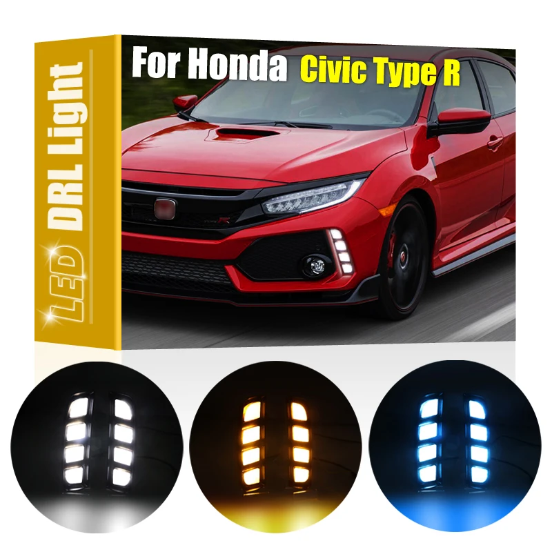 

2Pcs Front White LED Daytime Running Light Amber Turn Signal Blue Night Driving Light For Honda Civic Type R 2016 2017 2018-2020