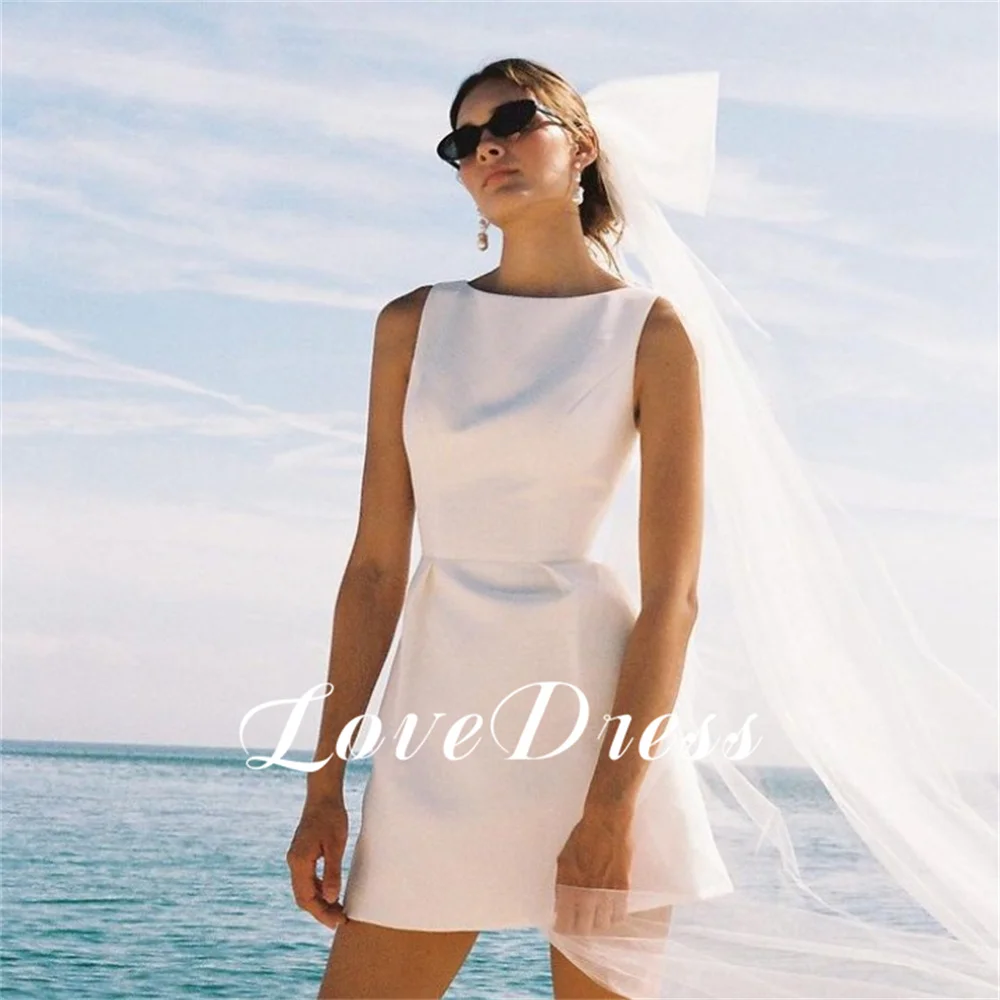 Beach Simple Stain Short A-Line Wedding Dress Sleeveless Above Knee Lace Up Mini Elegant Bridal Gowns Vestido  Customized