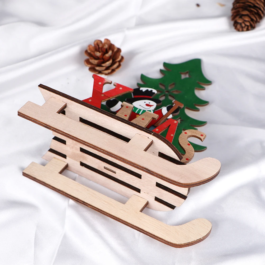 

2pcs Wooden Christmas Sleigh Diy Decoration Kit Deer Snowman Tree Craft Ornament For Home Indoor Party Use Portable Safe