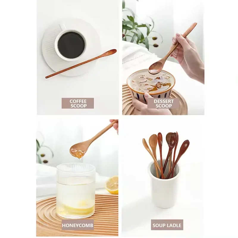 6Pcs Wooden Spoons Set, Kitchen Utensils for Soup, Dessert & Dinner Serving, Wood Cutlery image 5