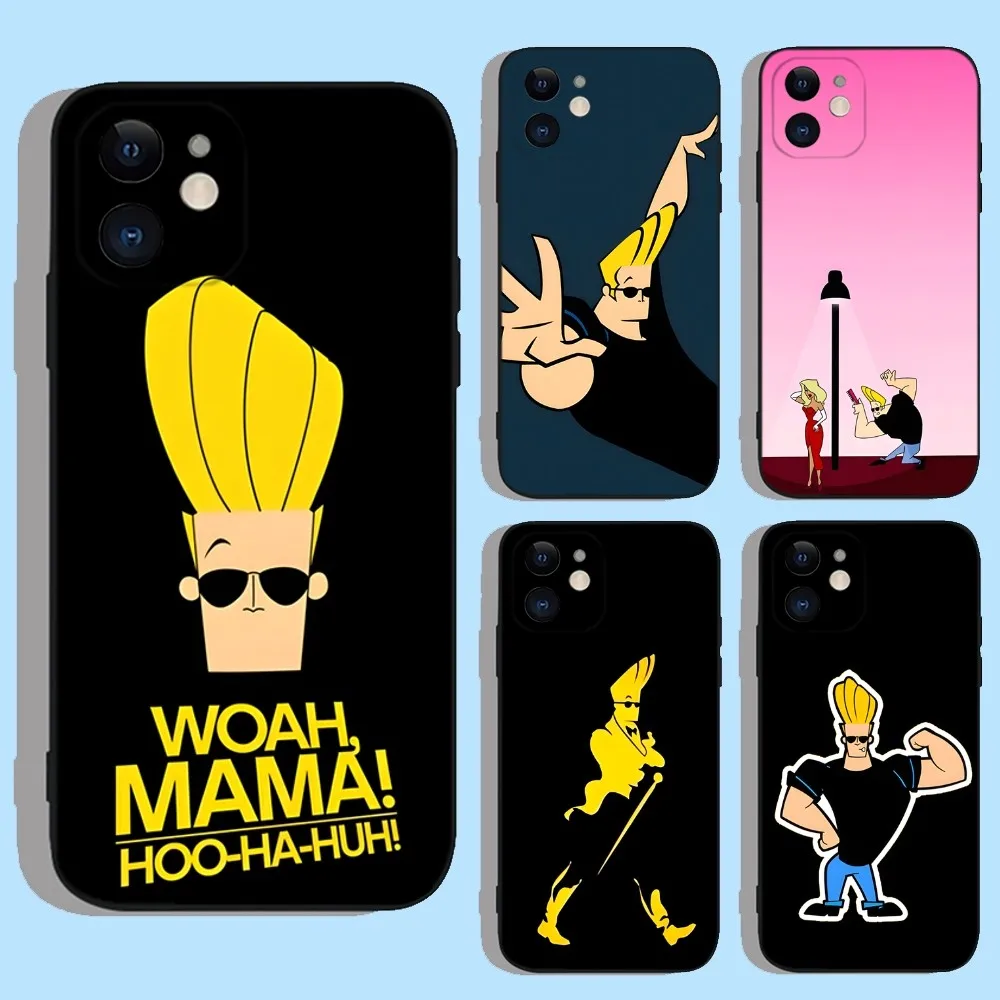 Cartoon J-Johnny Bravo Phone Case For Apple iPhone 15,14,13,12,11,XS,XR,X,8,7,Pro,Max,Plus,mini Silicone Black Cover