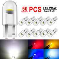 10/20/30/40/50 PCS Mini T10 W5W 194 LED Bulb COB 6000K White Car Interior Dome Maps Door Glove Box Trunk License Plate Lights