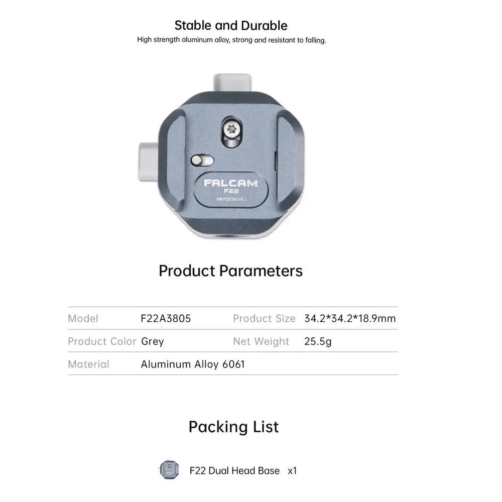 FALCAM F22A3805 F22 Dual Head Base Quick Release Plate Stable & ทนทาน Extension Mount สําหรับกล้อง CageMonitor เครื่องส่งสัญญาณวิดีโอ
