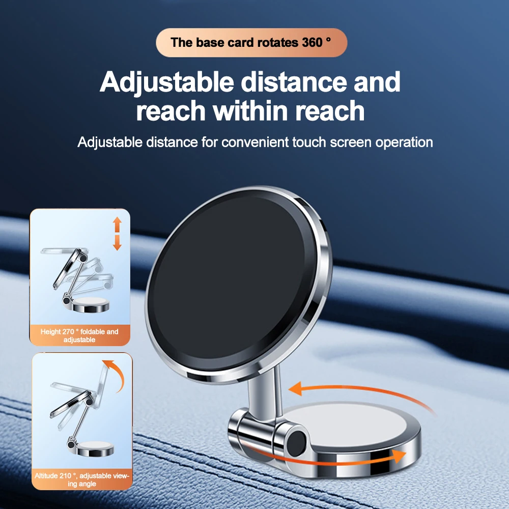 Magnetic Car Cell Phone Holder Aluminum Alloy Folding Bracket for MagSafe 360° Adjustable Car Mount for iPhone 12~15 Series