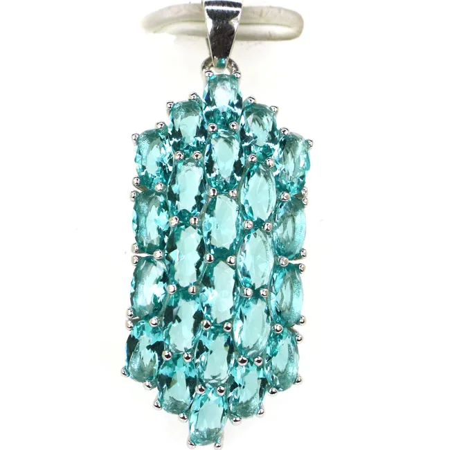 34x14mm Silver 3.0g Real Green Emerald Blue Sapphire Violet Tanzanite Blood Ruby Citrine Real 925 Solid Sterling Silver Pendant