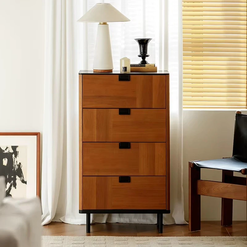 Vintage solid wood veneer bedroom storage sideboard with four drawers