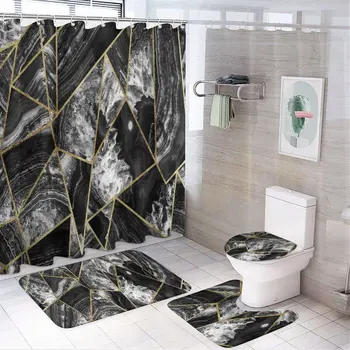 Black marble print shower curtain Modern non-slip carpet shower curtain waterproof polyester home decor 180x180