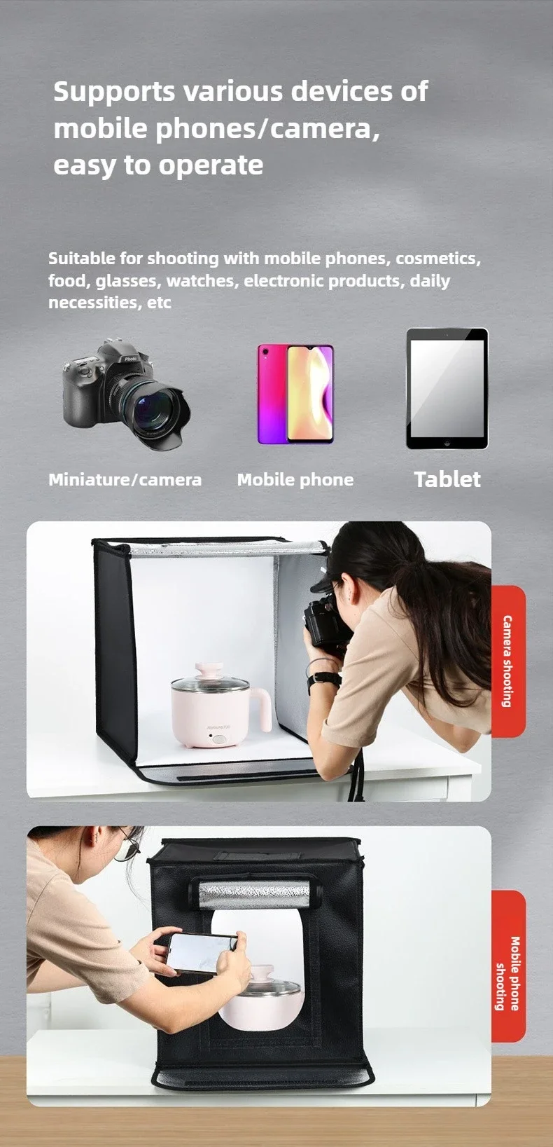 70cm Photo Studio Light Box Photography Studio Shooting Light Tent Box Backgrounds Tabletop LED Light Studio Box