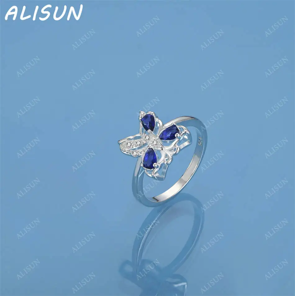 

ALISUN 925 Sterling Silver Blue Zircon Butterfly Ring For Women Fashion Jewelry Charm Grace Noble Wedding Accessories