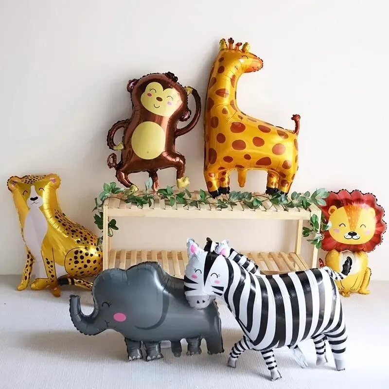7-teiliges Dschungel-Themen-Cartoon-Tier-Luftballons-Set – Löwe, Elefant, Zebra, Giraffe, Leopard, Affe, perfekt für Kindergeburtstagsparty
