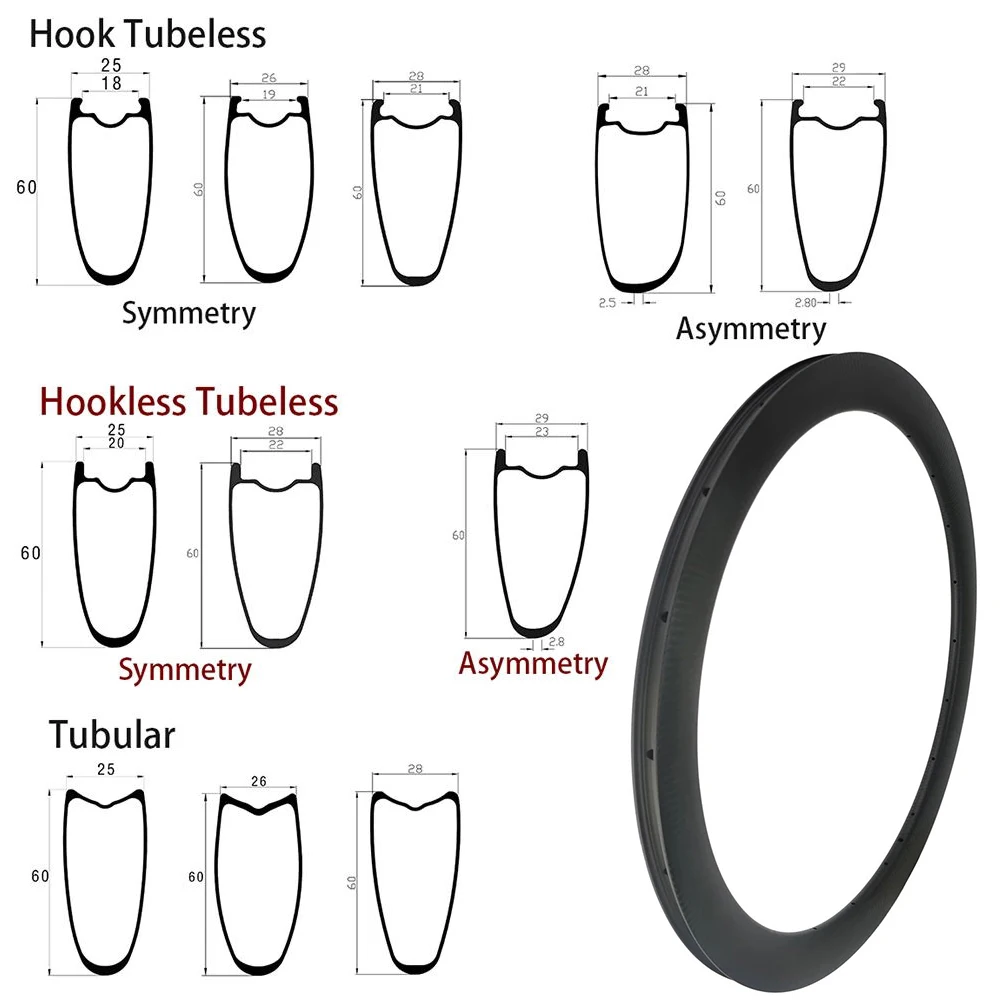 

Углеродное колесо для дорожного велосипеда 700c, 60 мм, высота 25/26/28/29 мм, широкая шина Ud для дорожного велосипеда, бескамерный/трубчатый симметричный/Асимметричный тормозной диск с ободом