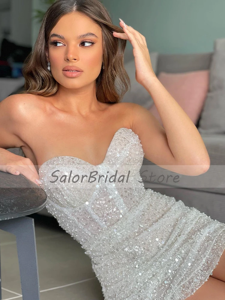 Sexy Mini Cocktail Dress Ivory Sweetheart Sparkle Sequin Luxury Cocktail Gowns for Women Sleeveless Short Evening Party Dresses