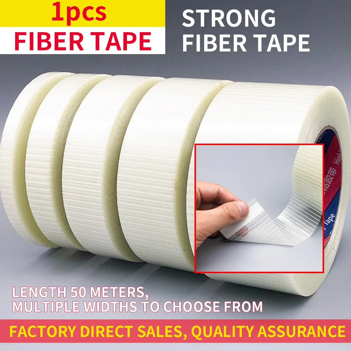 50M Grid Fiber Tape Toy Airplane Model Super Strong Mesh Single-Sided Tape Wear-Resistant Glass Fiber Strong Reinforced tape
