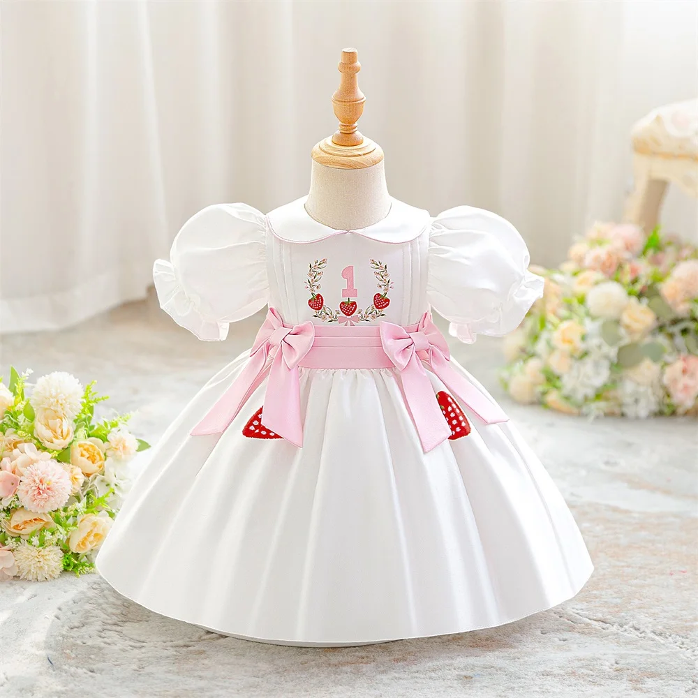 

Toddler Print Bow Ball Gown Party Baby Girl Dress Elegant Baptism Birthday Wedding Princess Dresses Bridesmaid Prom Costume